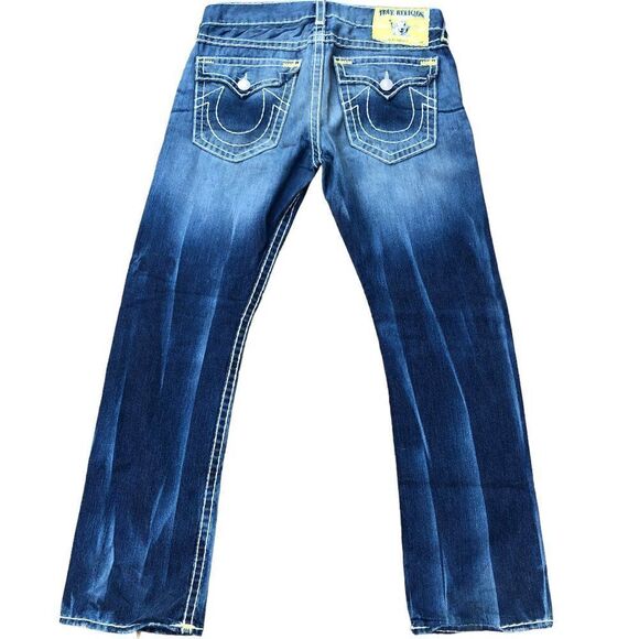 Vintage True Religion Jeans Size 36 RICKY SUPER T Yellow Stitch Blue - Picture 2 of 9
